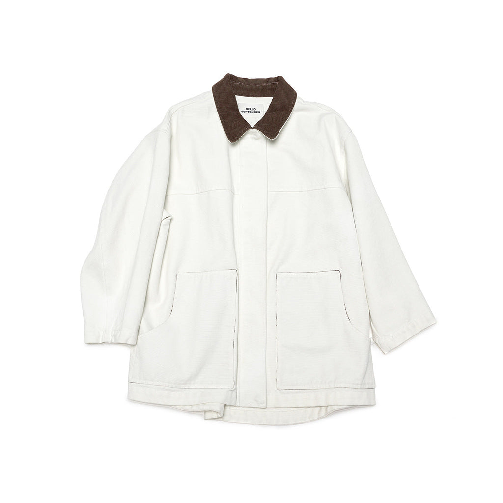 Autumn casual lapel Barn wind contrasting color silhouette large version cotton medium and long coat