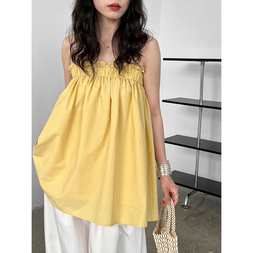 Korean camisole women's summer new one-shoulder resort style fungus mid-length top