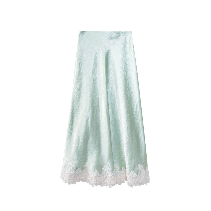 Temperament silky satin skirt