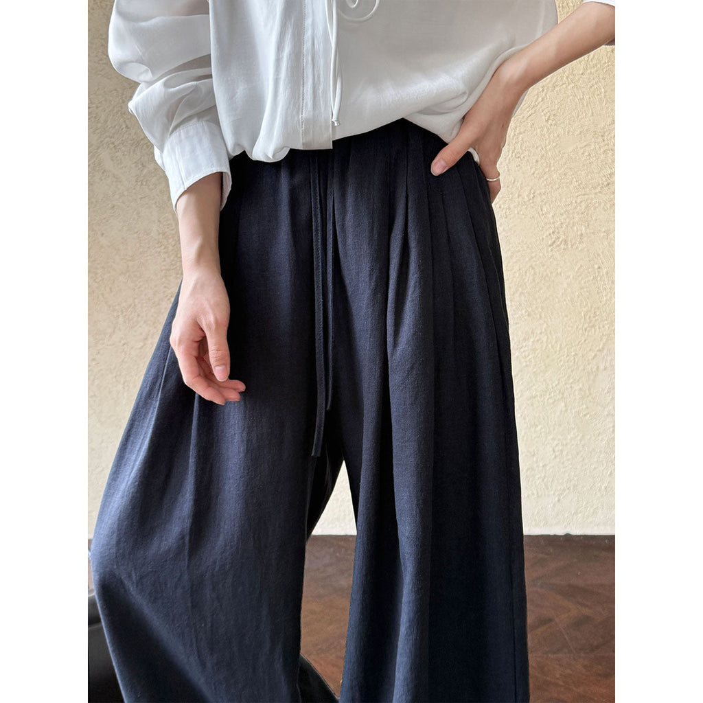 Japanese Yamamoto Pants Versatile Casual Skinny Wide Leg Pants Women's Summer Commuter Tencel Ramie Pants Thin