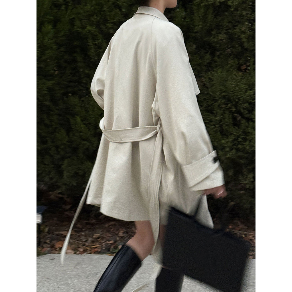 Retro temperament high-end silhouette coat women's 26 spring new lotus leaf lapel trench coat