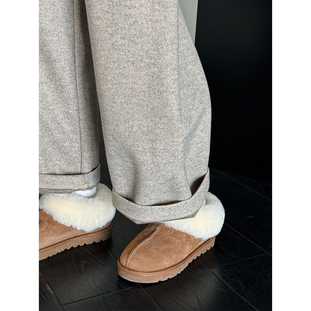 Korean version autumn and winter imitation cashmere grandma pants nine-point wide-leg pants elastic waist wool woolen pants women