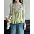 Gentle V-neck ruffle edge knitted vest women's 26 early spring new stacked wear versatile suspender top
