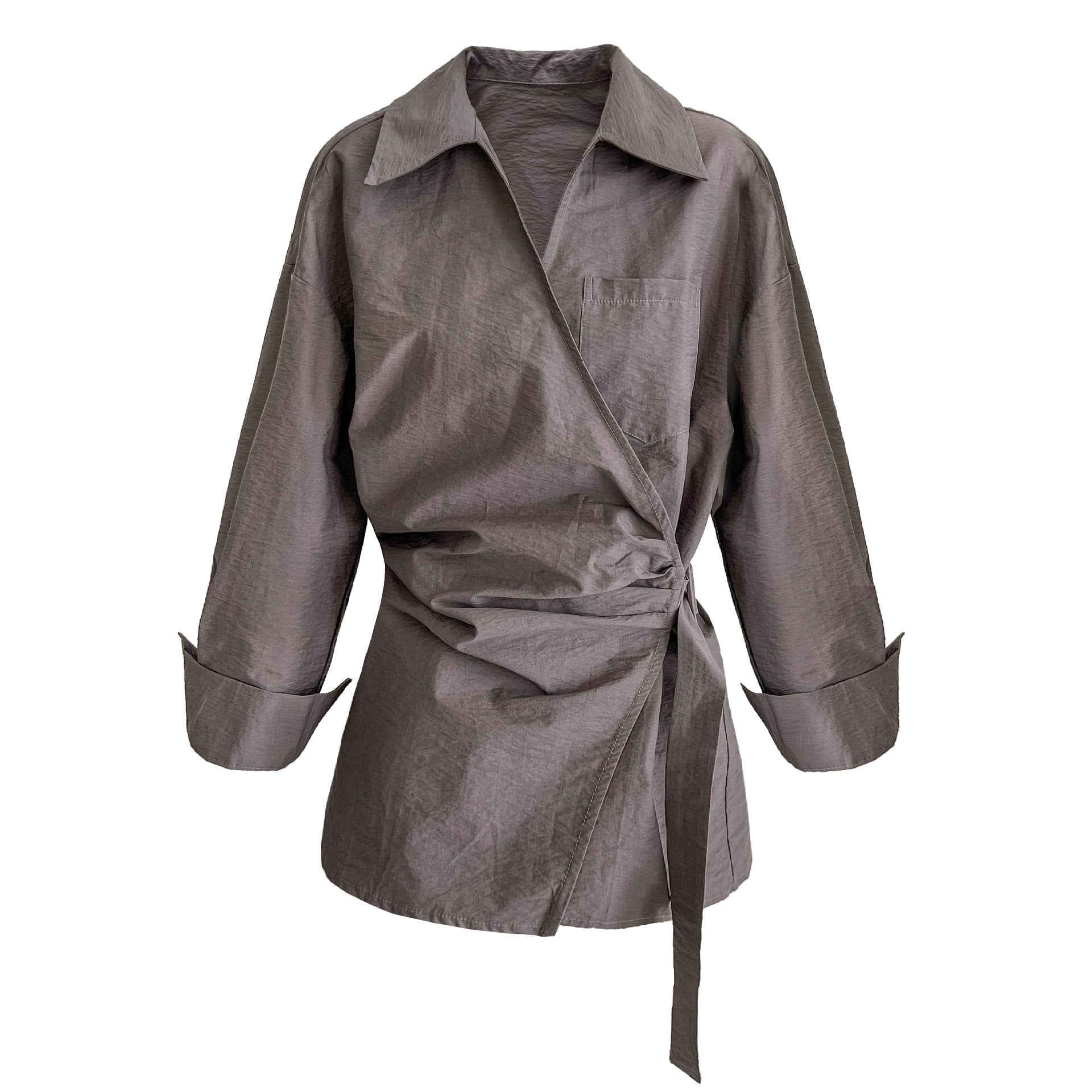 French design sense irregular cross strap shirt women's autumn new niche pleated top