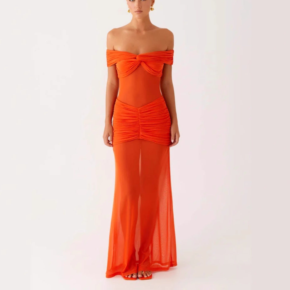 Sexy one-word collar tube top dress
