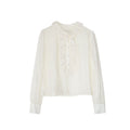 Chic, sweet and good-looking solid-color lace-trimmed long-sleeved shirt