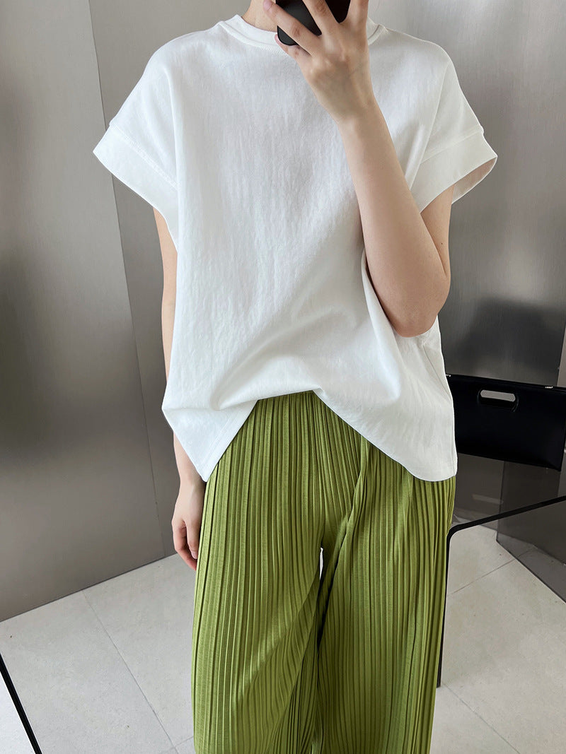 Silhouette Right Angle Shoulder Short Sleeve T-Shirt Women's Summer Loose Design Bat Sleeve T-Shirt Top