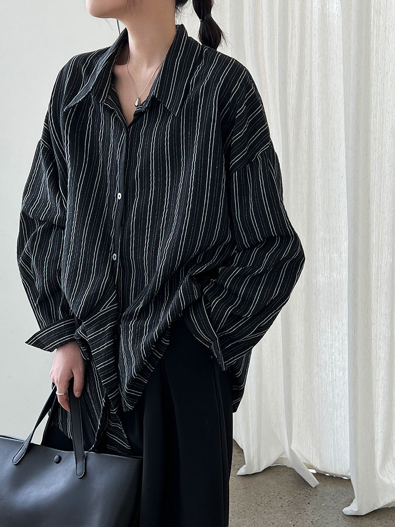 Niche texture striped strap waist shirt 25 autumn Korean irregular shirt