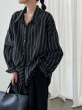 Niche texture striped strap waist shirt 25 autumn Korean irregular shirt