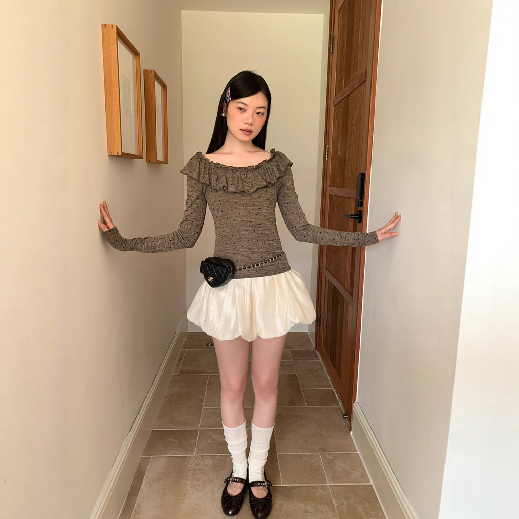 Sweet and spicy polka dot short skirt anti-light elastic waist a-shaped skirt