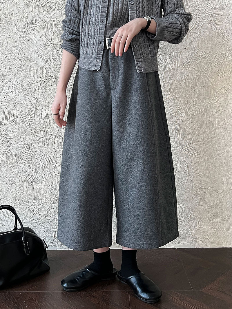 Korean wool three-dimensional loose wide-leg pants women's autumn new thin high-end nine-point pants