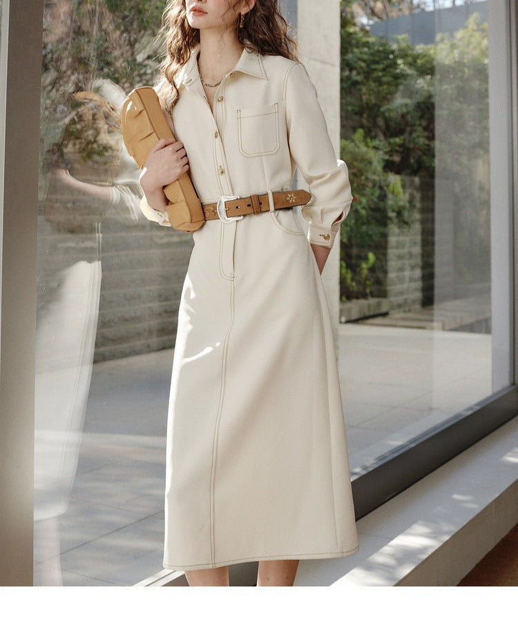 Commuter aesthetic texture twill imitation denim new shirt straight dress inside skirt long skirt