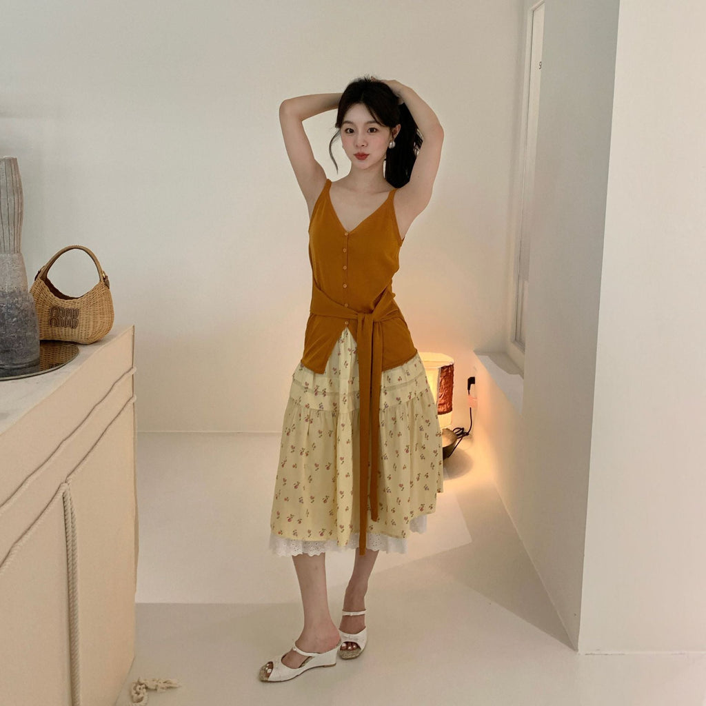 Sweet floral lace mid-length A-shaped skirt
