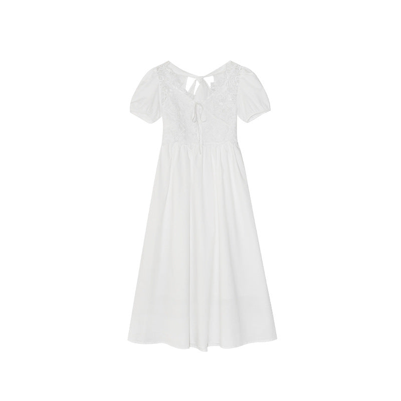 Summer French Stunning Waist Lace Heavy Industry Short Sleeve Dress