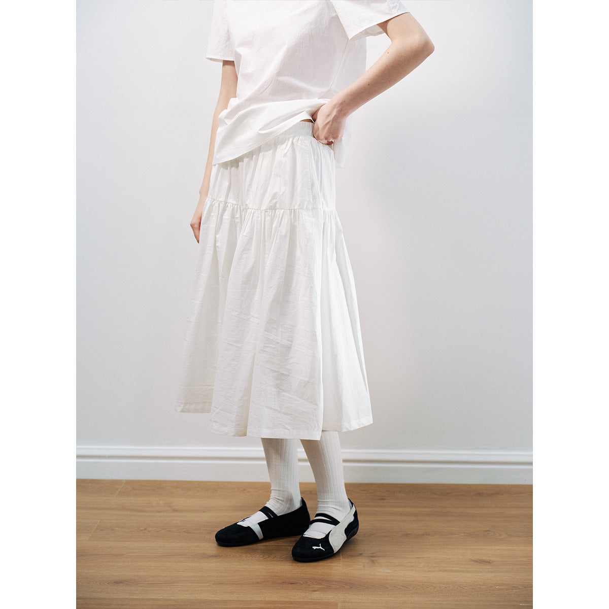 Spring new casual riverside sun solid color split relaxed medium and long skirt