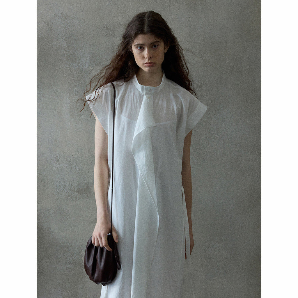 Combed cotton flakes flying sleeves dress spring and summer new lace-up simple temperament commuting
