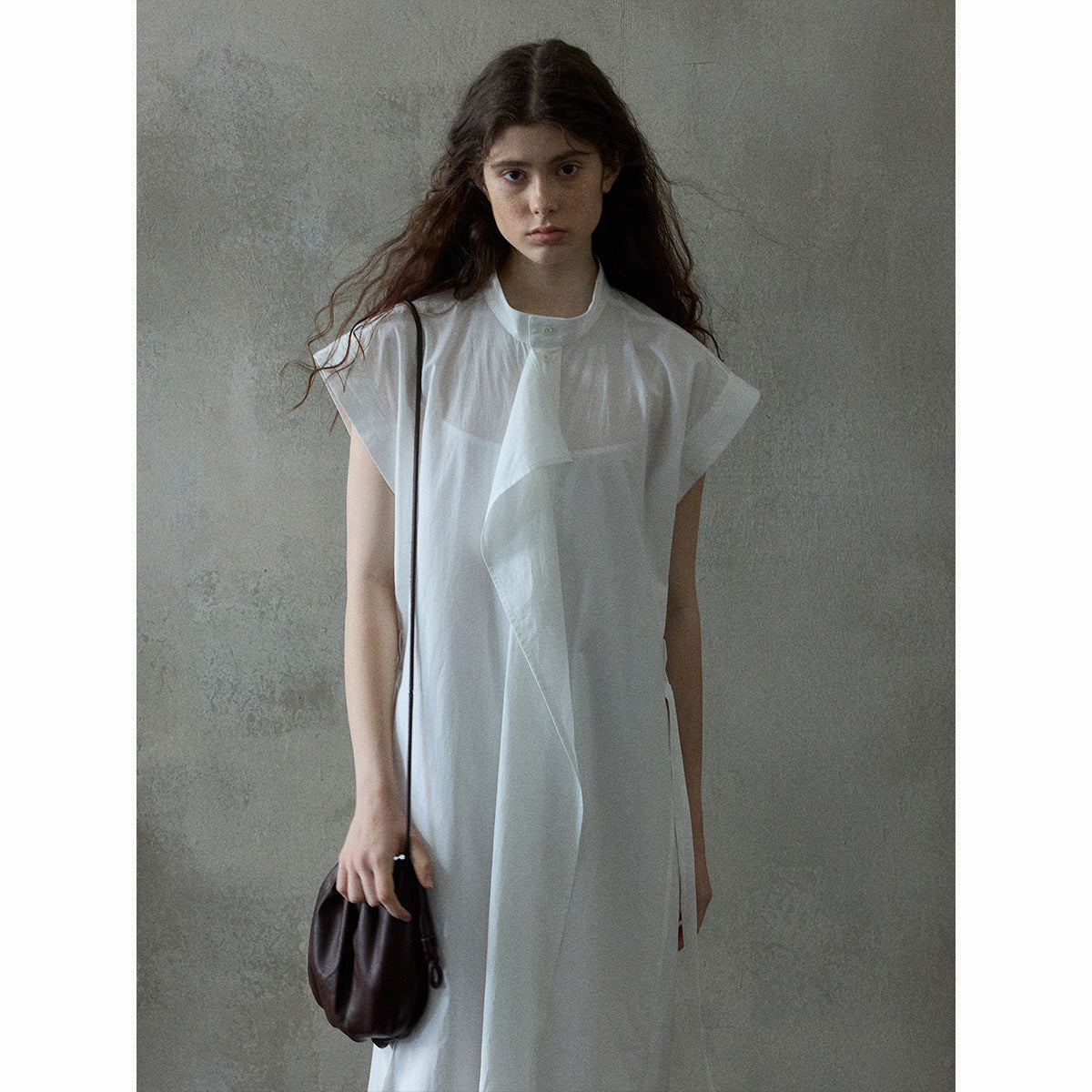 Combed cotton flakes flying sleeves dress spring and summer new lace-up simple temperament commuting