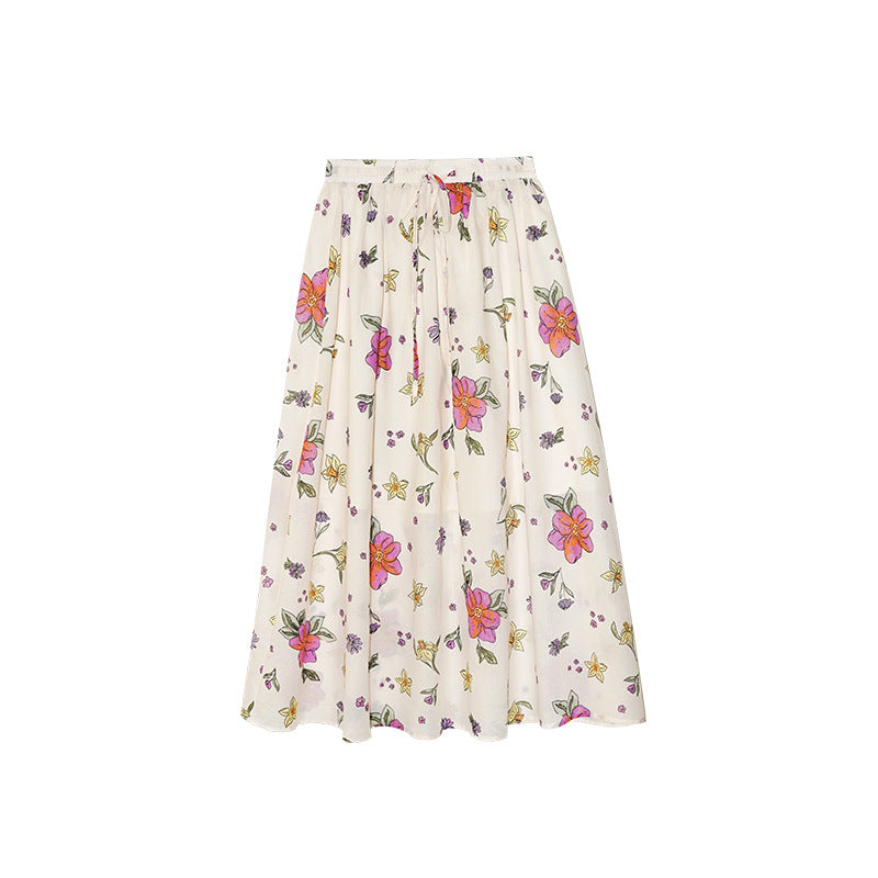 French holiday style fresh and sweet print a-word skirt