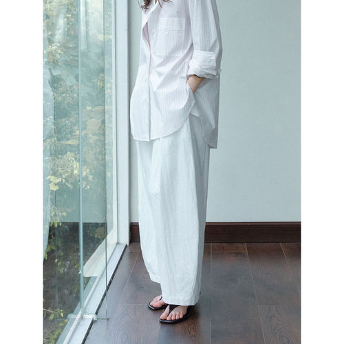 Autumn new relaxed paper wrinkle texture drawstring scimitar casual pants