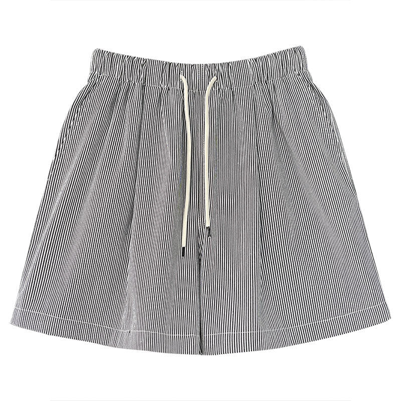 Korean style minimalist retro vertical striped casual hot pants - women's summer new high-waisted slimming a-line shorts