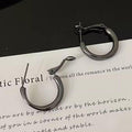 S925 Silver Needle Black Metal Glossy Plain Ring Earrings Women's Sweet Cool Style Fashion Personality Earrings