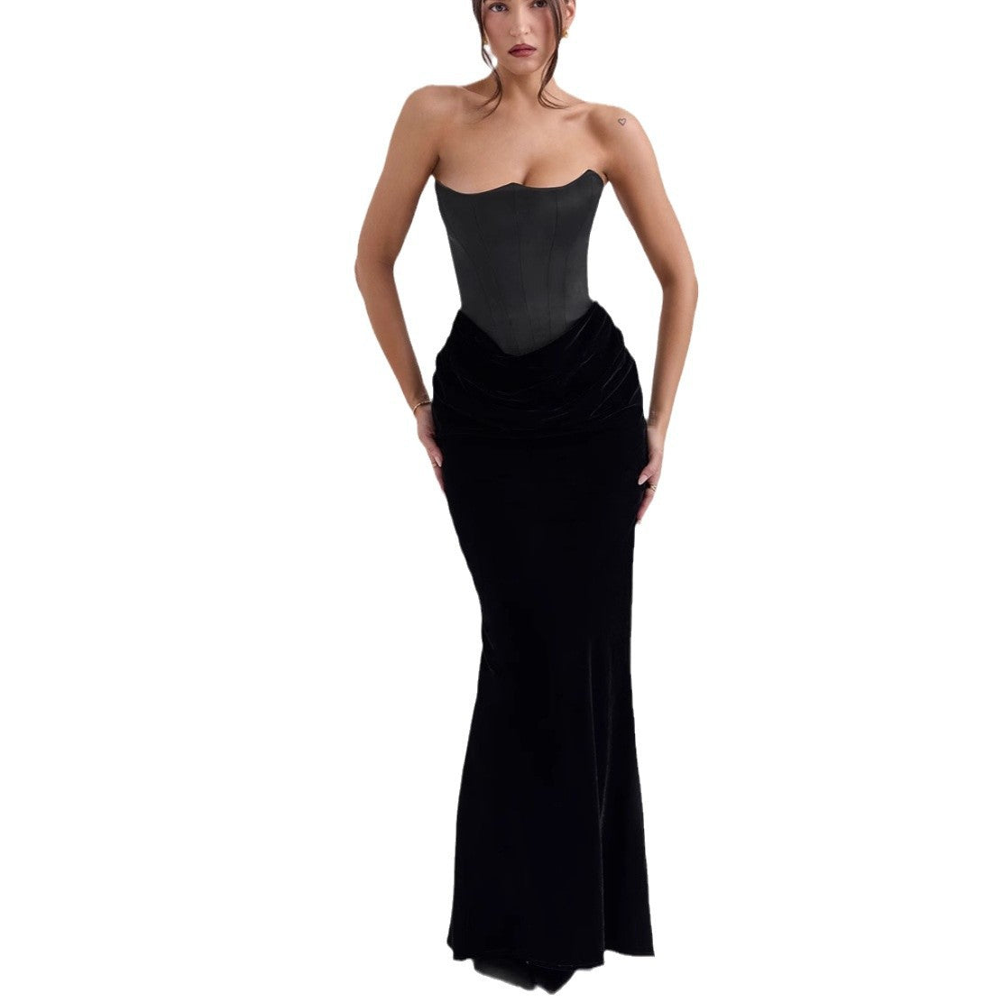 New dress sexy tube top skirt high-end halter fishbone dress temperament evening dress
