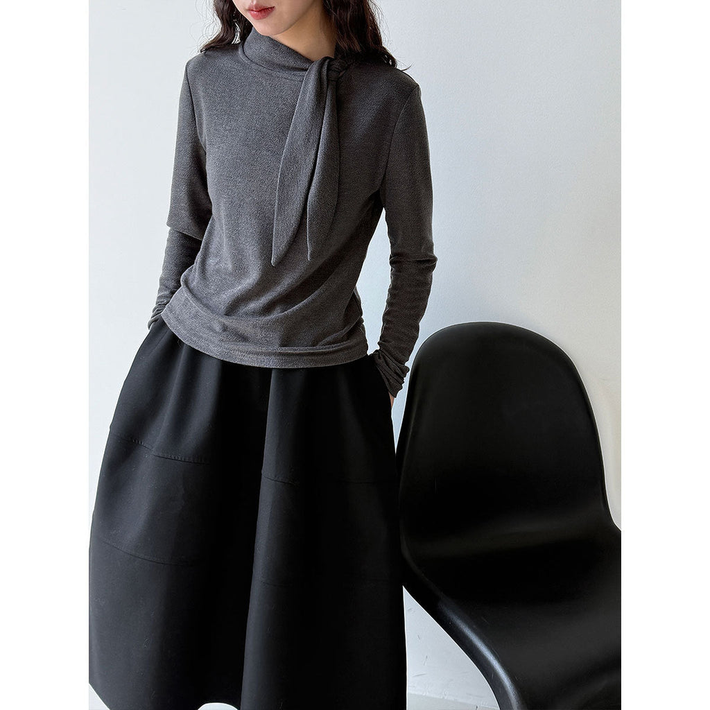 Straps slim-fitting Korean velvet long-sleeved front shoulder bottoming shirt women's winter new design sense inner cover 2140