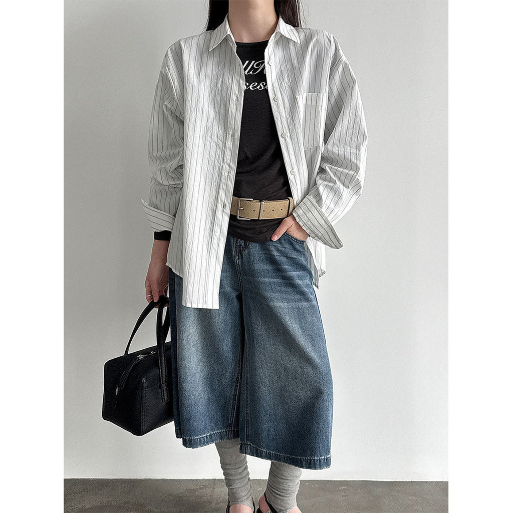 Korean lazy wind pinstripe shirt women's spring new versatile and thin sunscreen jacket