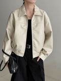 Korean locomotive style high-end lapel leather jacket