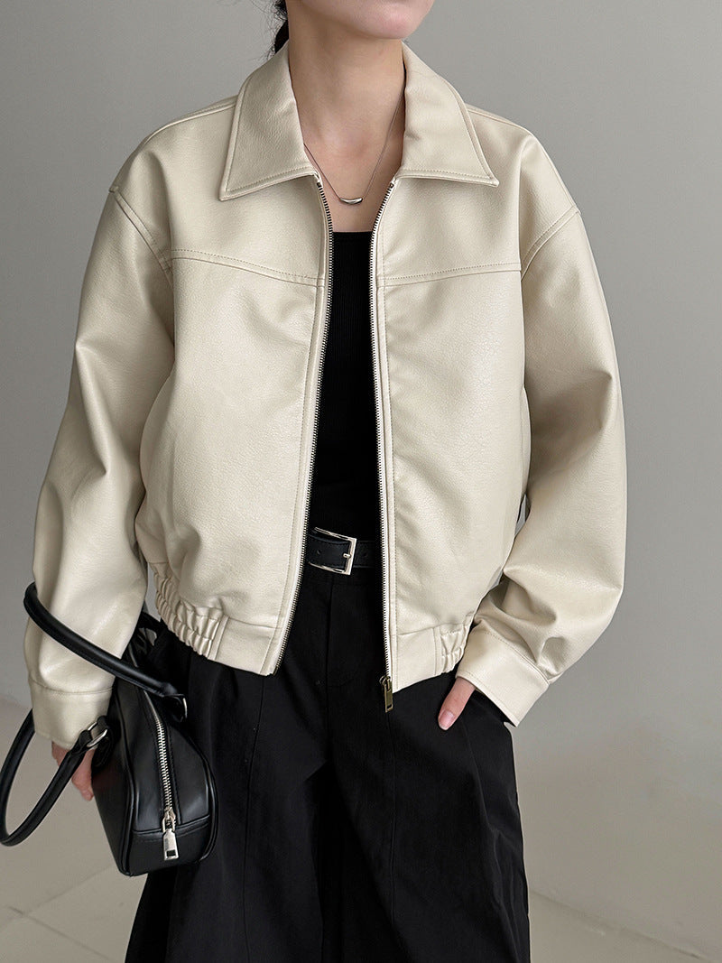 Korean locomotive style high-end lapel leather jacket