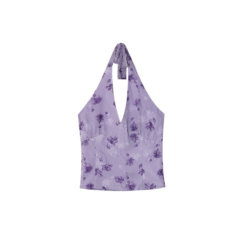 Romantic purple charm sleeveless halterneck backless camisole