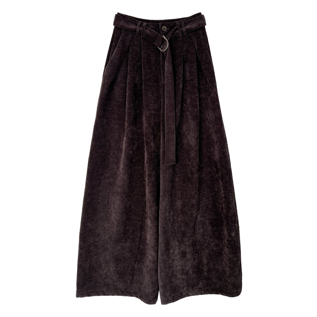 Korean retro chenille wide-leg trousers women's autumn new commuter versatile buckle casual trousers