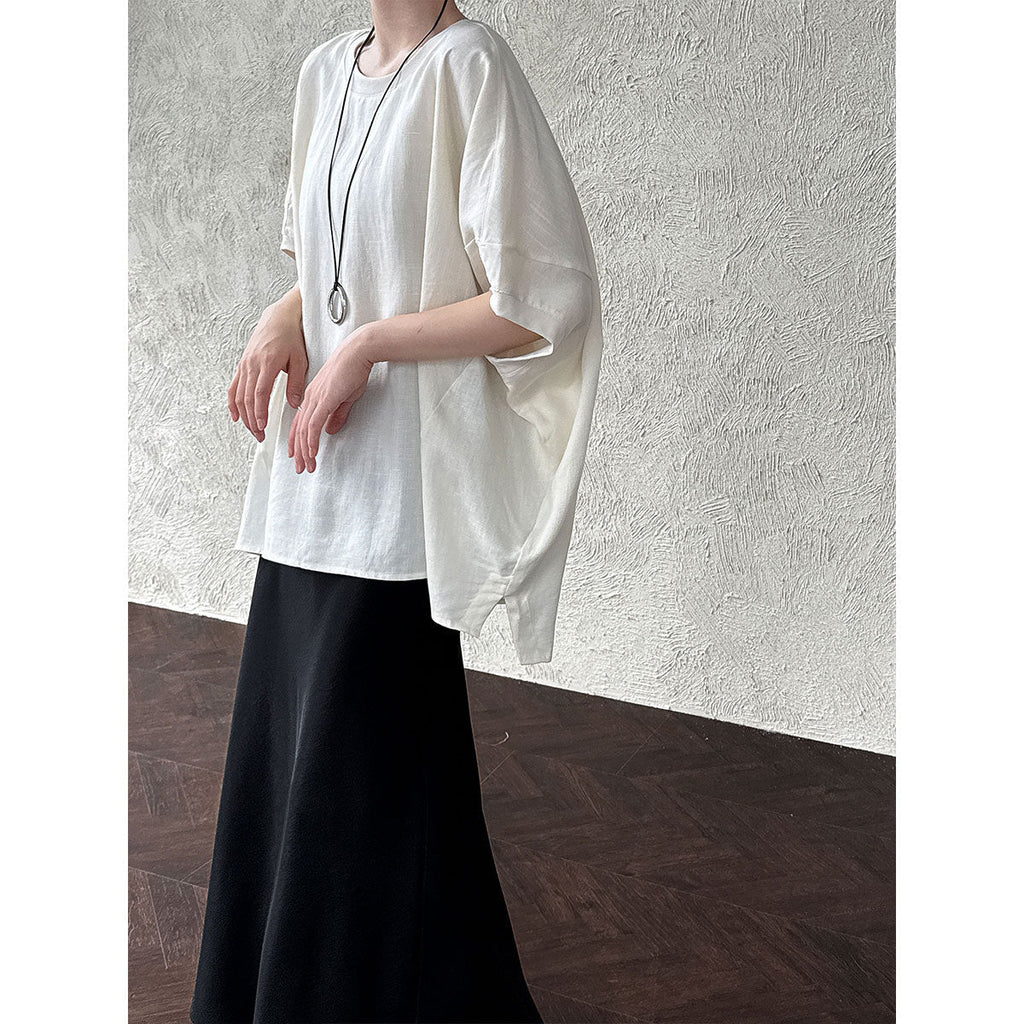Bat sleeve Korean design shirt women's summer new sunscreen loose Tencel linen top