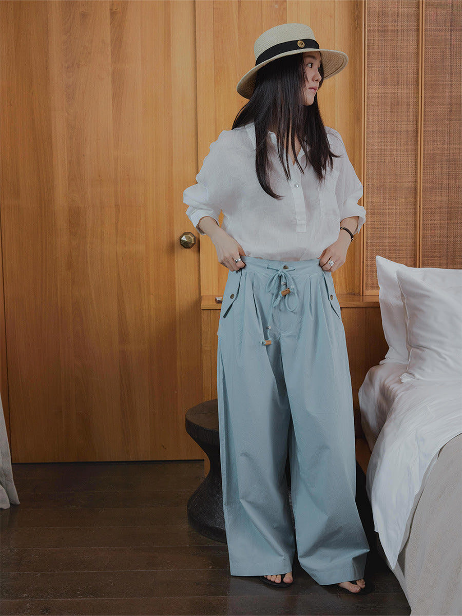 Light dry drawstring straight thin casual pants