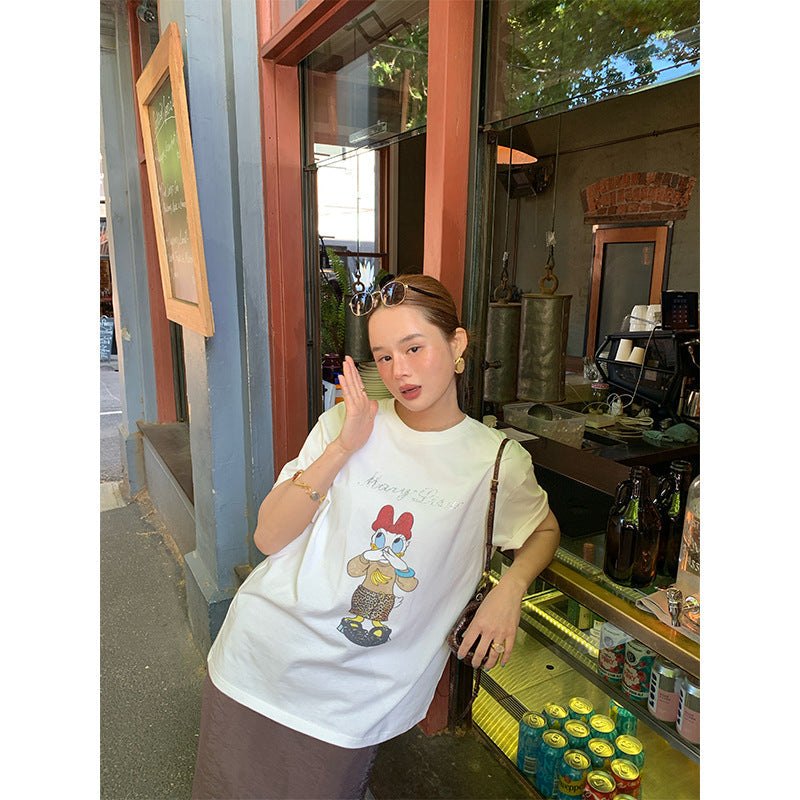 Casual Japan and Korea Loose Cartoon Printed Cotton Short Sleeve T-Shirt