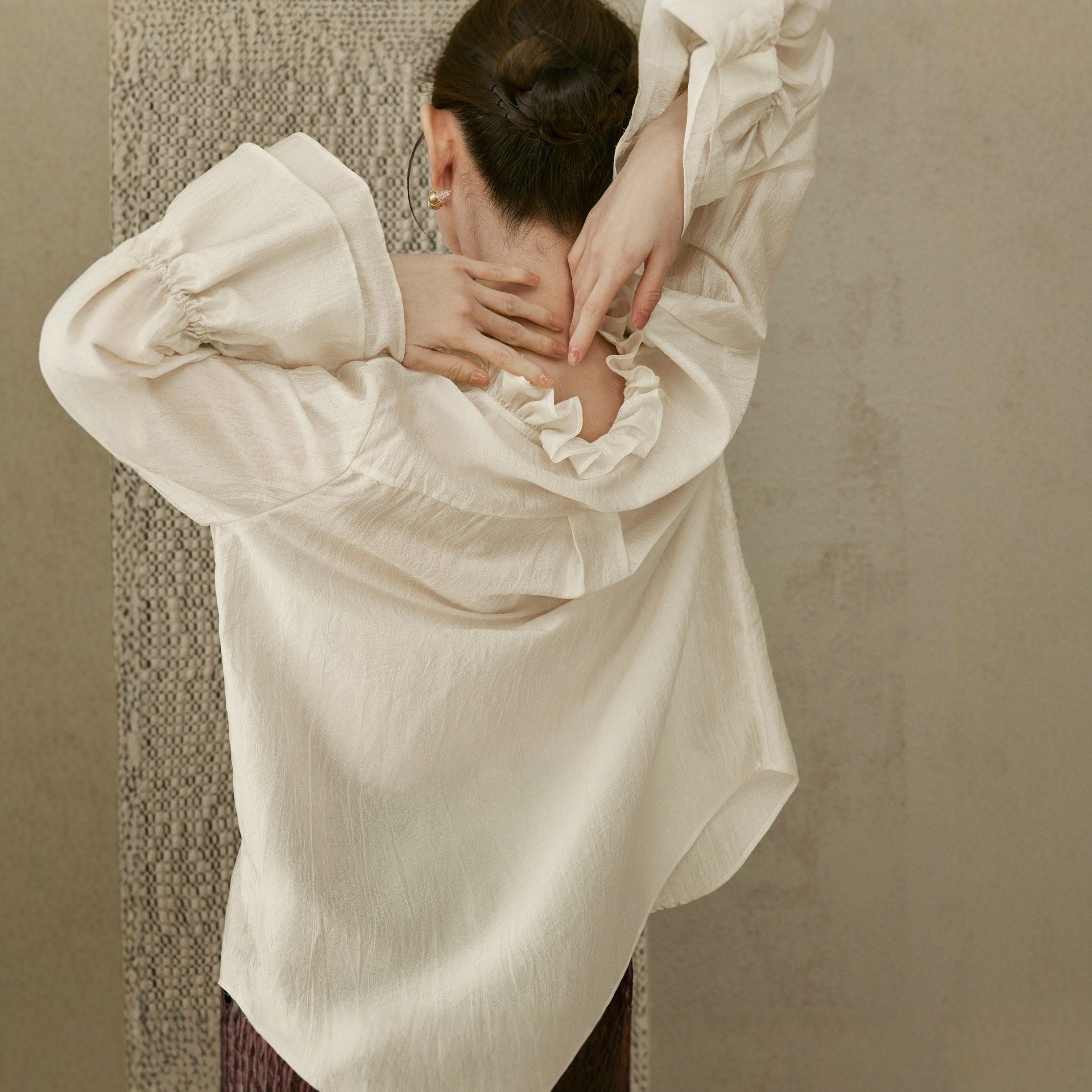 Spring and summer new romantic style luster cloud light satin fungus edge chicken heart collar light and slightly transparent shirt