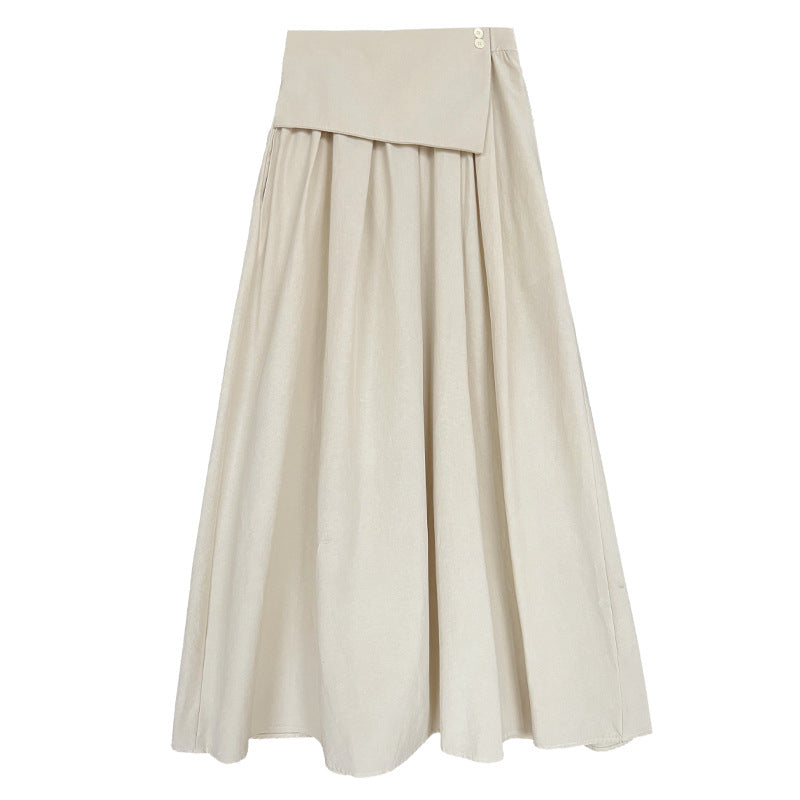 French design skirt autumn elastic waist irregular A-shaped skirt pleated long skirt