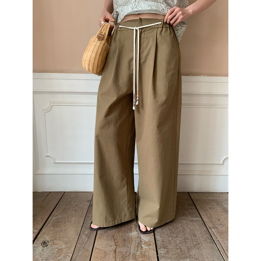 Summer Korean version loose lace-up elastic waist thin straight casual pants