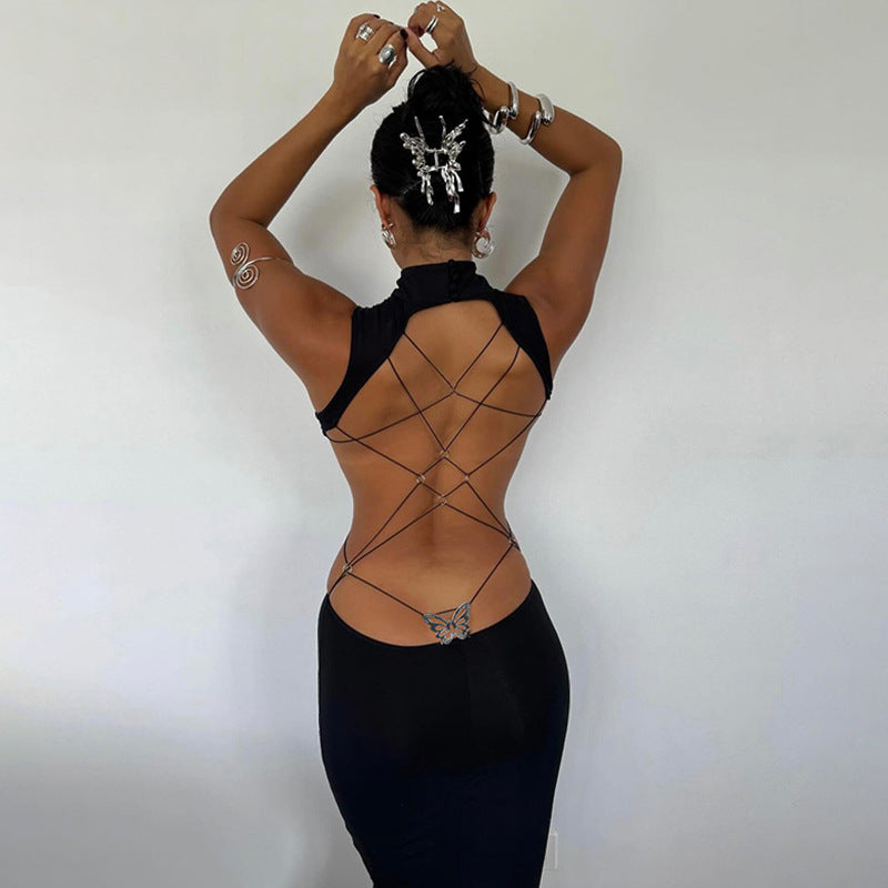 Sexy Halter Neck Bodycon Maxi Dress with Bow Detail