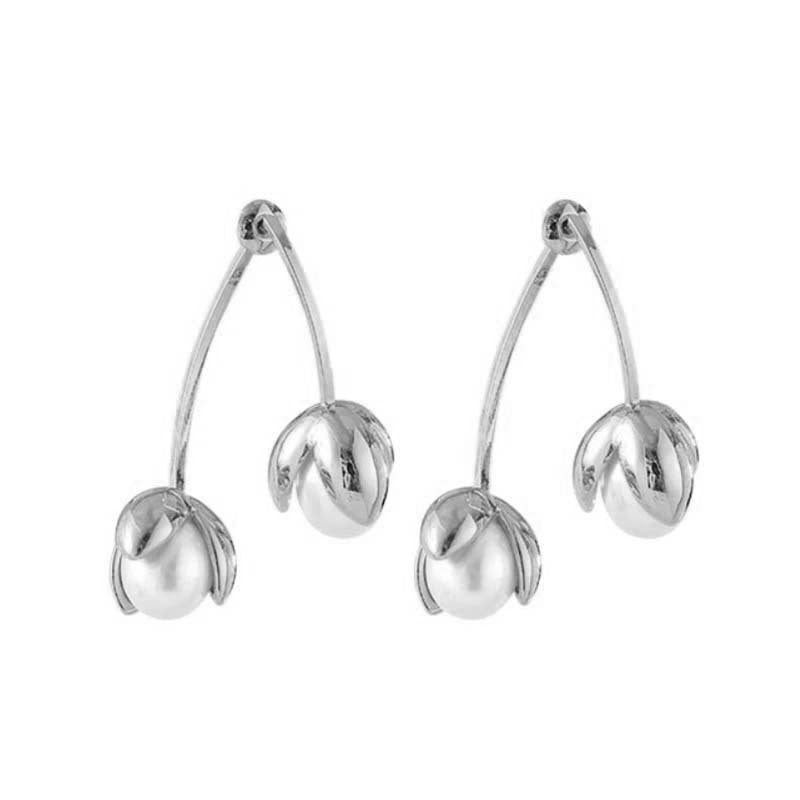 Simple French pearl flower cross earrings niche design stamen temperament stud earrings