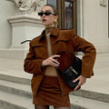 Women's new long-sleeved retro suede jacket women's fashion loose wind motorcycle jacket trench coat