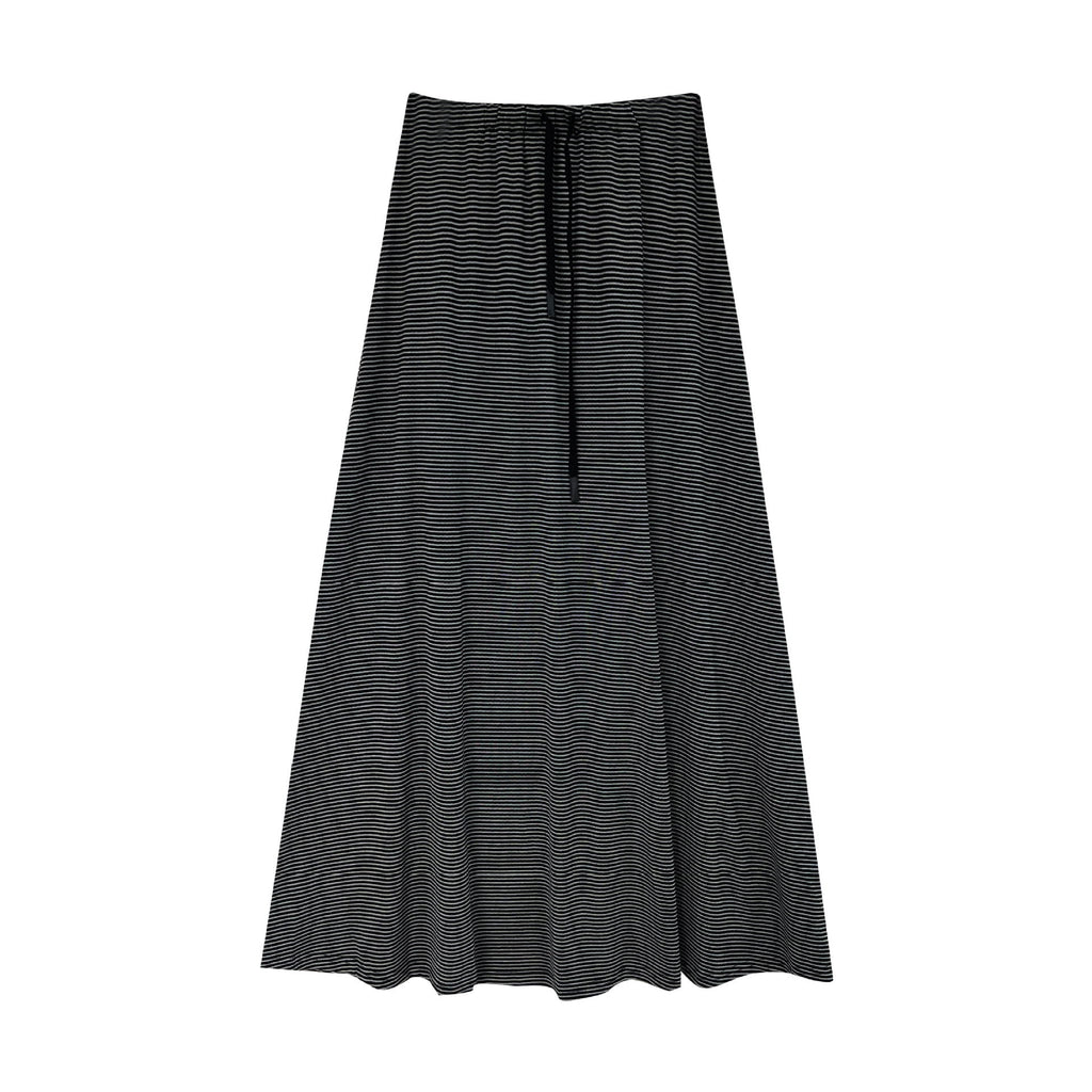 Korean lazy wind drawstring pinstriped skirt autumn new drape high waist thin dress