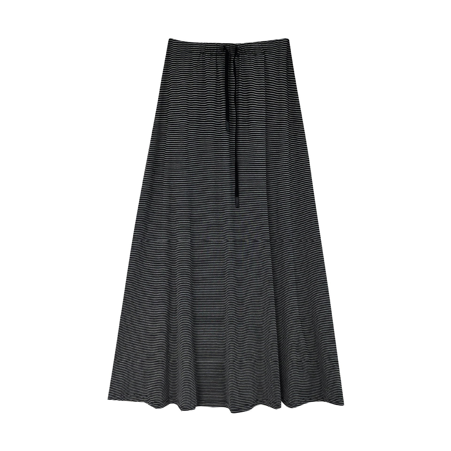 Korean lazy wind drawstring pinstriped skirt autumn new drape high waist thin dress