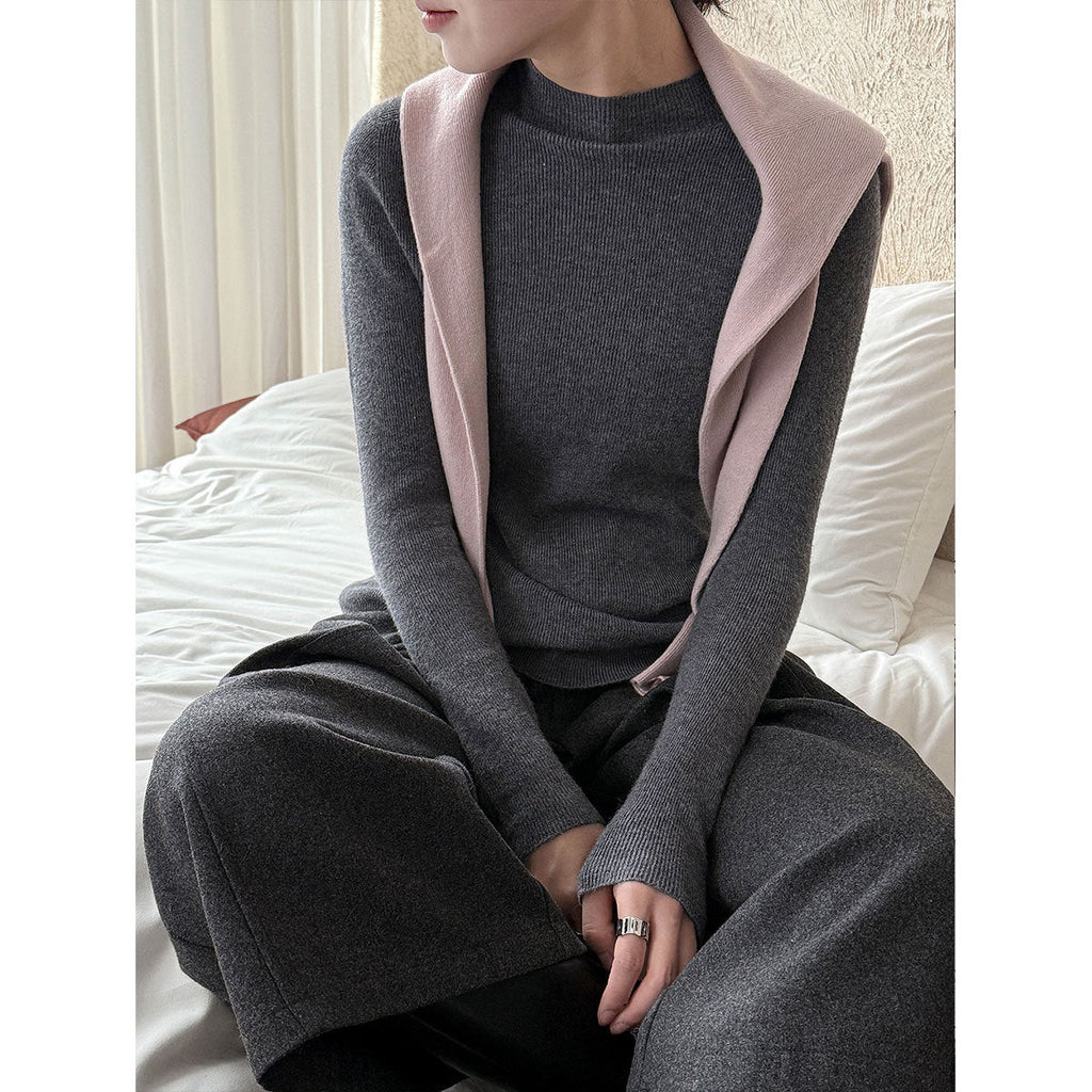 Wool semi-turtleneck seamless slim-fitting and thin inner women's autumn and winter new basic versatile bottoming shirt