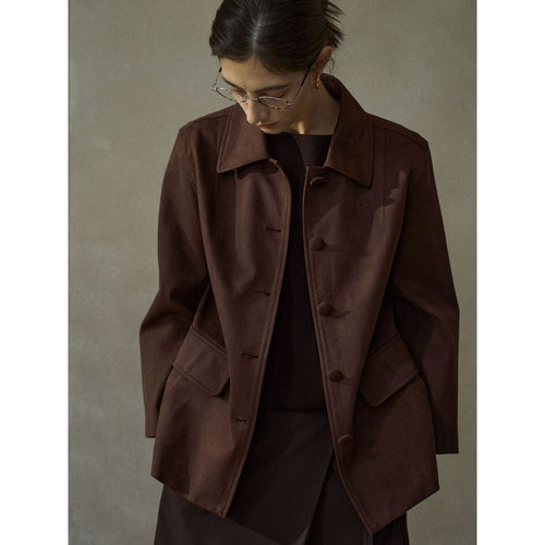 Autumn new suede big round leather bag buckle satin retro versatile short jacket