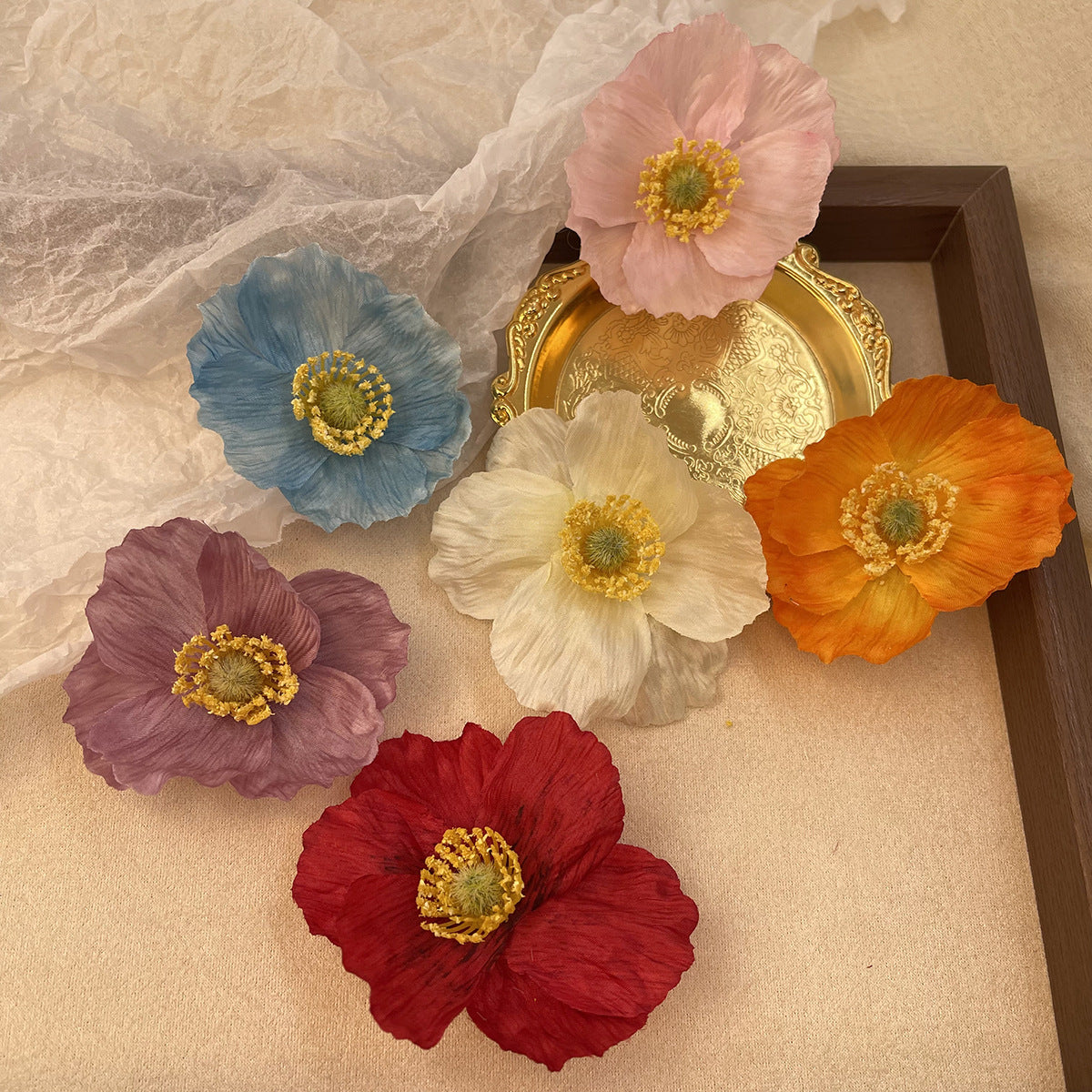 Spring and summer new simulated poppy flower hairpin pure desire atmosphere side clip photo hair accessories super fairy head flower hairpin