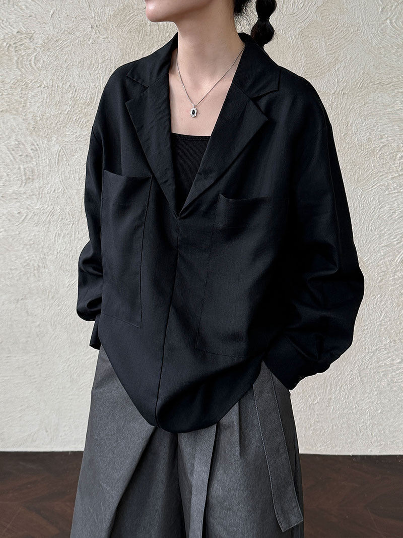 Minimalist design V-neck loose shirt women's early autumn new commuter trendy top