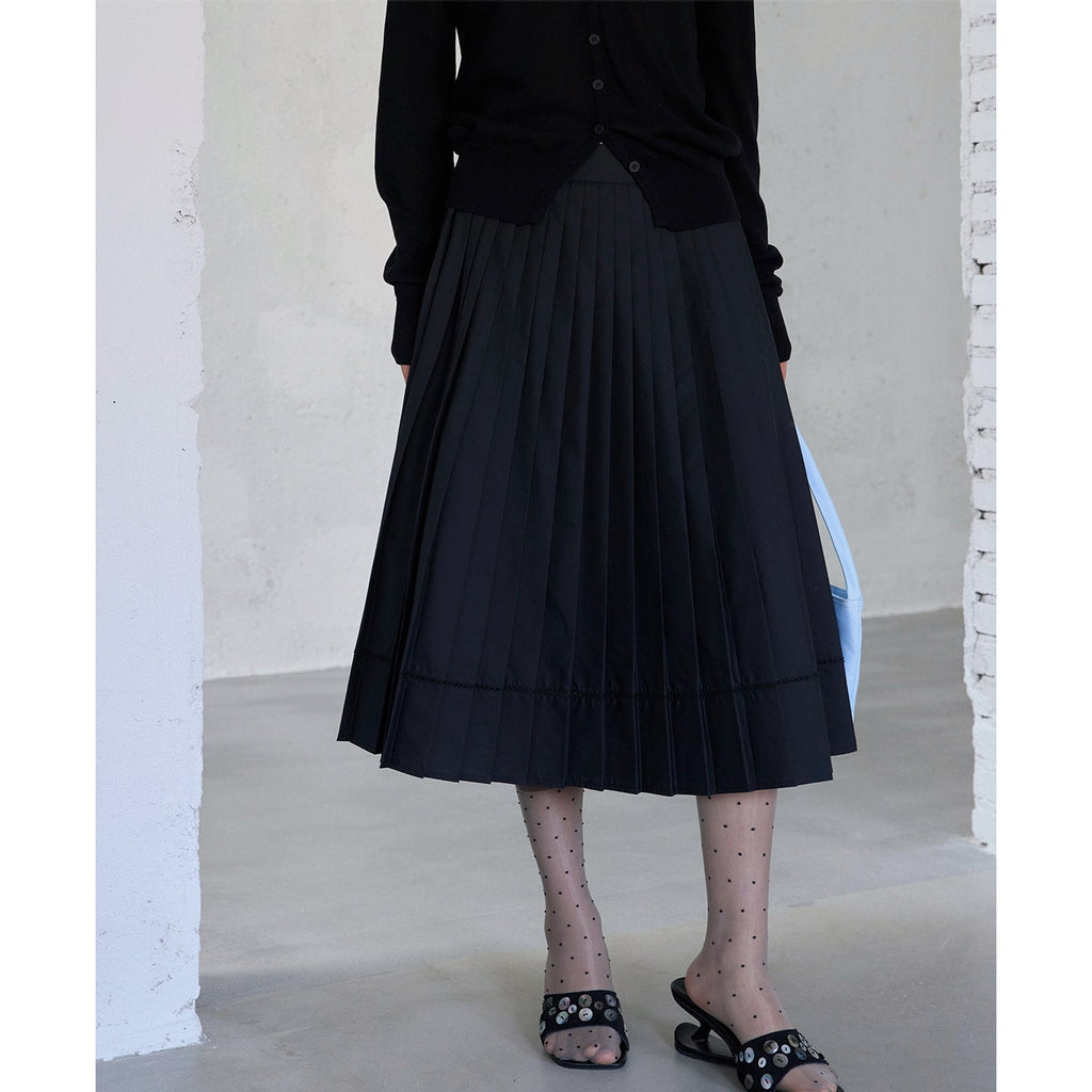 College style pleated skirt medium and long skirt skirt high-end high-waisted A-shaped skirt