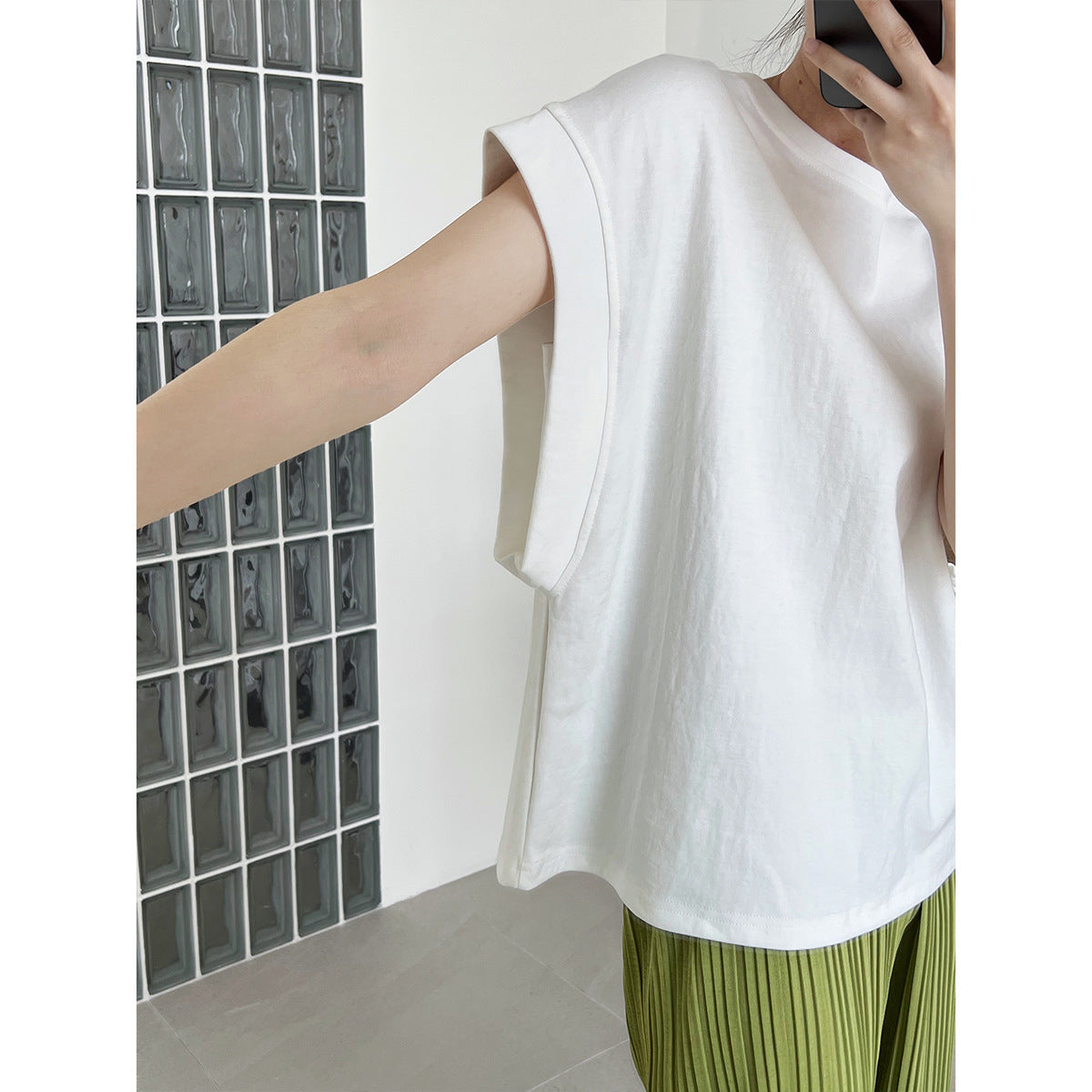 Silhouette Right Angle Shoulder Short Sleeve T-Shirt Women's Summer Loose Design Bat Sleeve T-Shirt Top
