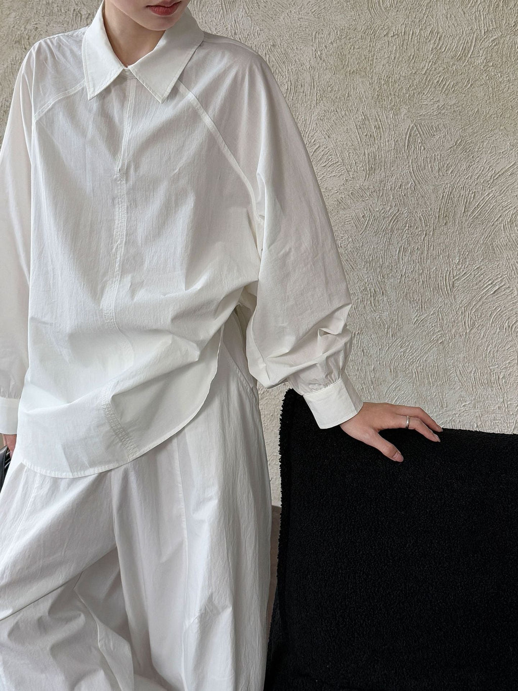 Design sense casual commuting characteristic placket shirt women's autumn new texture loose simple top
